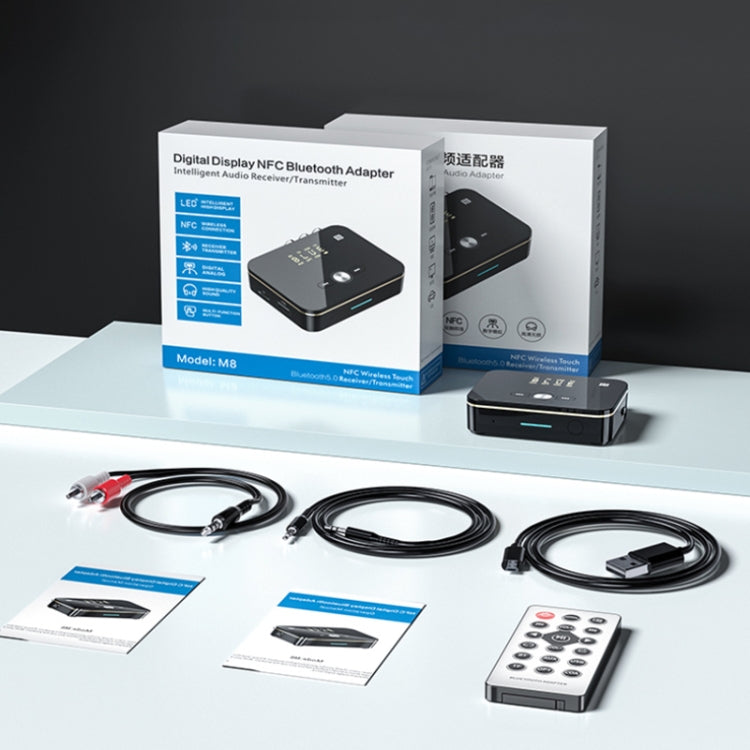 M8 NFC 2 in 1 NFC Optical Coaxial Bluetooth 5.0 Audio Transmitter Receiver with Digital Display - Audio Receiver Transmitter by PMC TechLife | Online Shopping South Africa | PMC TechLife