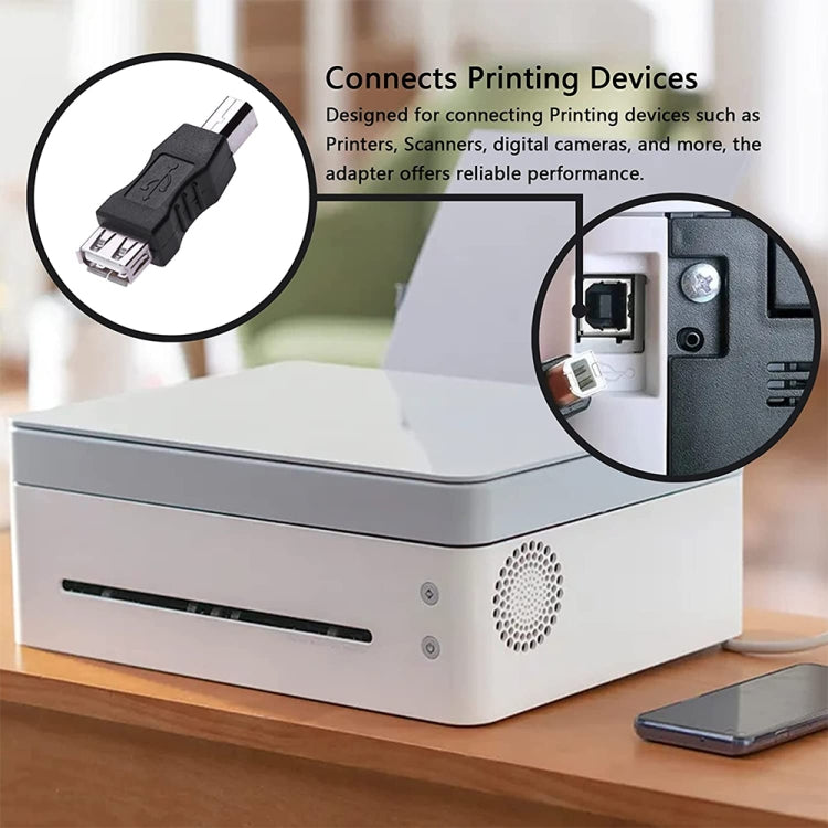 USB 2.0 A Female to B Male Adapter Connector AF to BM Converter for Printer(Black) - free shipping - PMC TechLife - Order now!