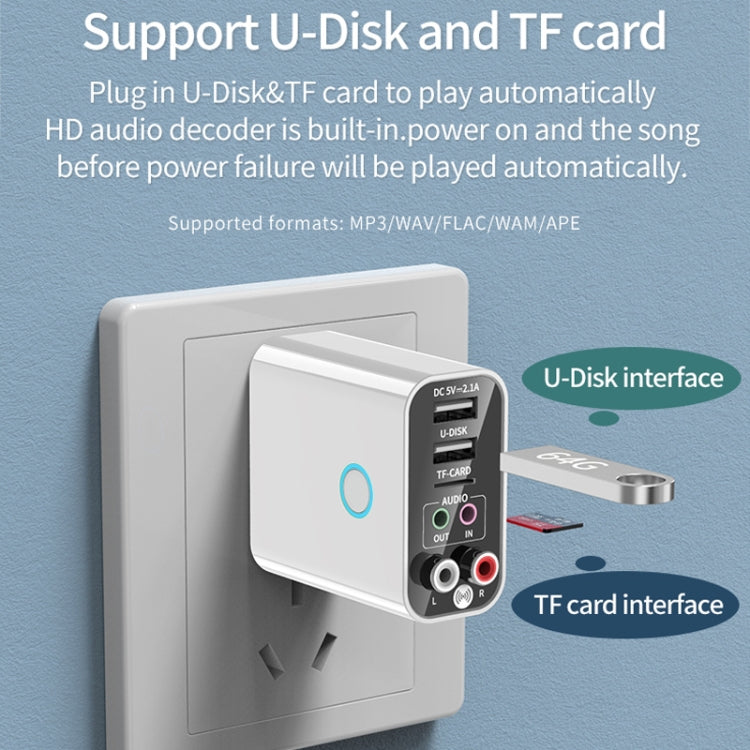 K16 2 in 1 3.5mm AUX + RAC Dual Output Plug-in Bluetooth 5.0 Audio Transmitter Receiver with Remote Control, US Plug (White) - Audio Receiver Transmitter by PMC TechLife | Online Shopping South Africa | PMC TechLife