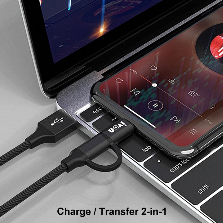 IVON CA52 2.4A USB to Type-C + Micro USB 2 in 1 Charging Sync Data Cable, Length: 1m (Silver) - Multifunctional Cable by IVON | Online Shopping South Africa | PMC TechLife | Buy Now Pay Later Mobicred