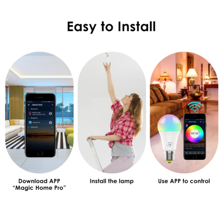 7W E27 RGBCW WIFI LED smart bulb wireless smart home automation light(RGBCW+Warm White+White) - Smart Light Bulbs by PMC TechLife | Online Shopping South Africa | PMC TechLife