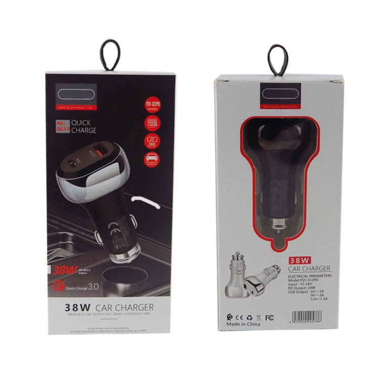 YSY-312PD QC3.0 18W USB + PD 20W USB-C / Type-C Car Charger with USB to 8 Pin Data Cable(White) - Car Charger by PMC TechLife | Online Shopping South Africa | PMC TechLife