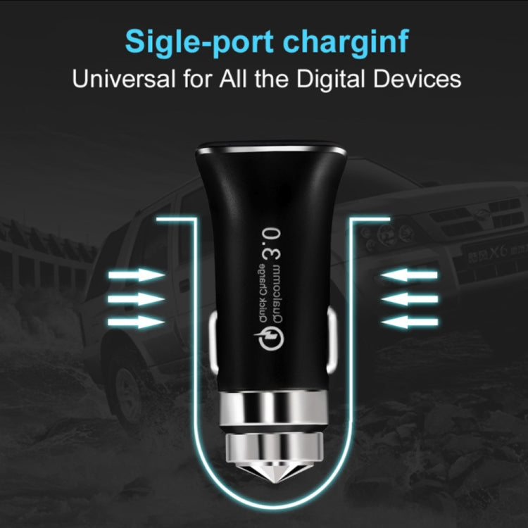 LZ-328 Safety Hammer Type QC3.0 USB Fast Charging Car Charger(Black) - Car Charger by PMC TechLife | Online Shopping South Africa | PMC TechLife