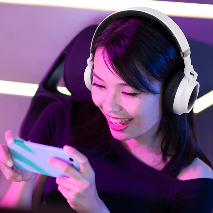 BD01 Colorful LED Bluetooth 5.0 Headphones Foldable Wireless HiFi Stereo Headset with Mic, Support TF Card / 3.5mm AUX(White) - Headset & Headphone by PMC TechLife | Online Shopping South Africa | PMC TechLife