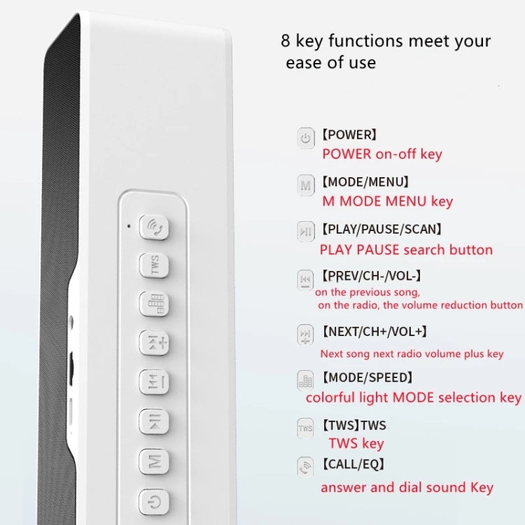 Duosi M8 LED Pickup Rhythm Ambient Light Multi-function TWS Bluetooth Speaker Bar(White) - Desktop Speaker by Duosi | Online Shopping South Africa | PMC TechLife | Buy Now Pay Later Mobicred