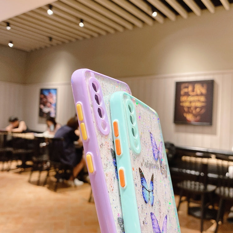 For Samsung Galaxy S22 5G Color Butterfly Glitter Epoxy TPU Phone Case(Purple) - Galaxy S22 5G Cases by PMC TechLife | Online Shopping South Africa | PMC TechLife