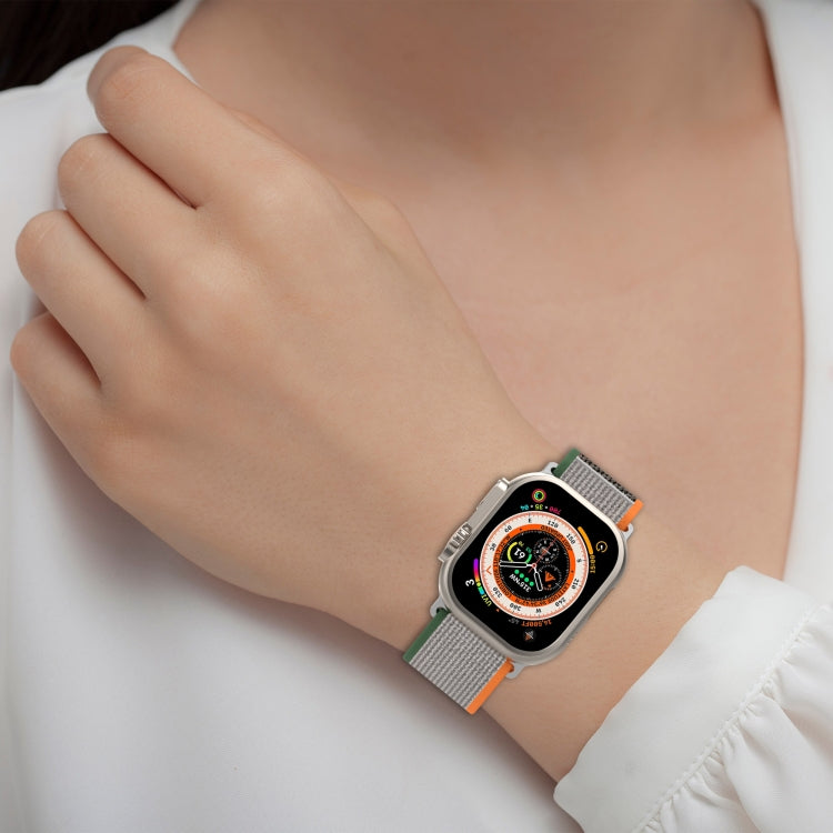 Double Color Nylon Hook and Loop Fastener Watch Band For Apple Watch Ultra 49mm(Orange+Army green) - free shipping - PMC TechLife - Order now!