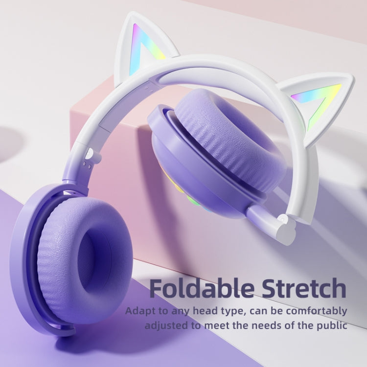 KE28 RGB Cute Cat Ears Bluetooth Wireless Music Headset with Detachable Mic(Blue) - Headset & Headphone by PMC TechLife | Online Shopping South Africa | PMC TechLife