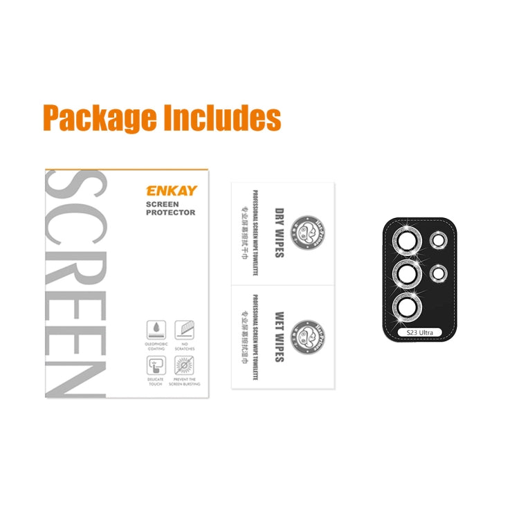 For Samsung Galaxy S23 Ultra 5G ENKAY 9H Rear Camera Lens Glitter Aluminium Alloy Ring Tempered Glass Film(Silver) - free shipping - PMC TechLife - Order now!