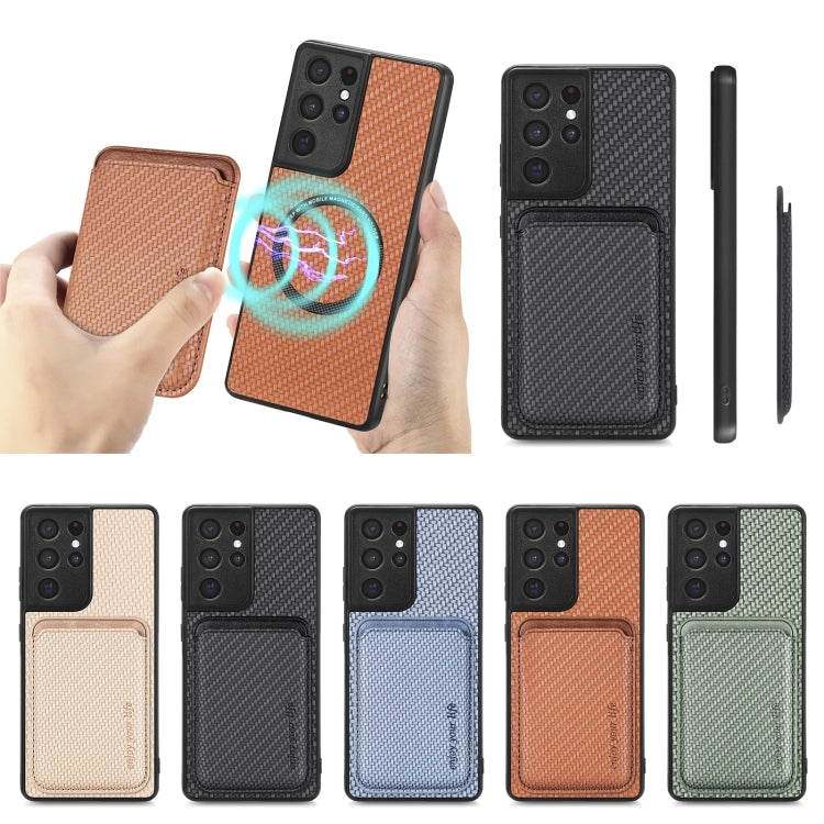 For Samsung Galaxy S21 Ultra 5G Carbon Fiber Leather Card Magsafe Magnetic Phone Case(Black) - Galaxy S21 Ultra 5G Cases by PMC TechLife | Online Shopping South Africa | PMC TechLife