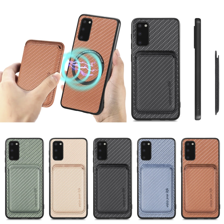 For Samsung Galaxy S20 Carbon Fiber Leather Card Magsafe Magnetic Phone Case(Brown) - Galaxy Phone Cases by PMC TechLife | Online Shopping South Africa | PMC TechLife