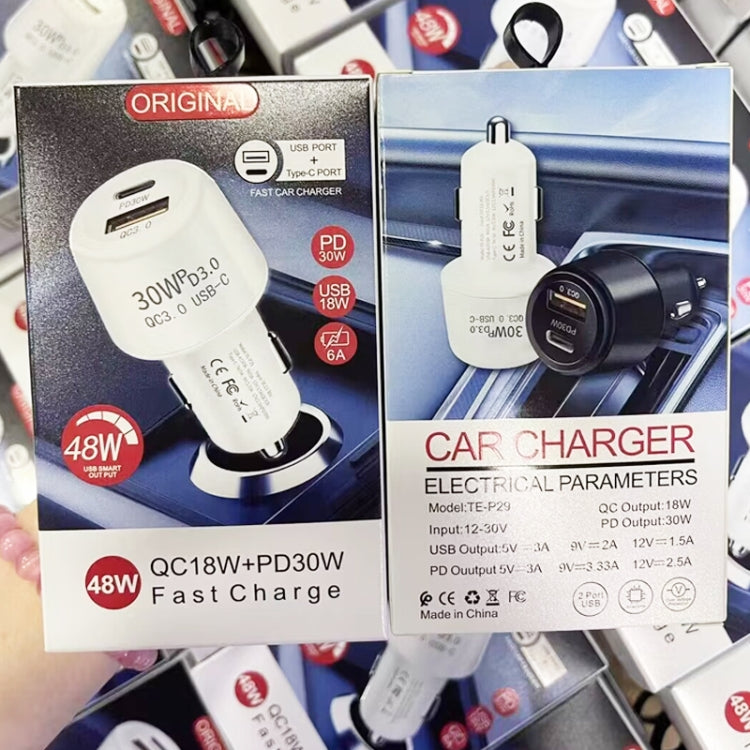P29 48W PD30W + QC3.0 18W USB Dual Port Car Charger(White) - free shipping - PMC TechLife - Order now!