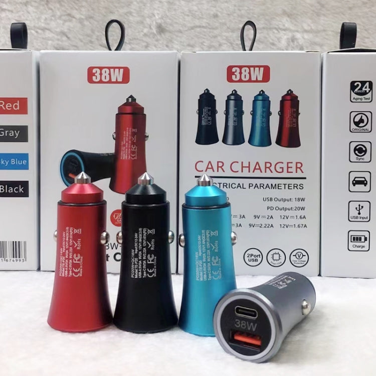 P20 38W PD3.0 20W + QC3.0 USB Safety Hammer Car Charger(Black) - Car Charger by PMC TechLife | Online Shopping South Africa | PMC TechLife