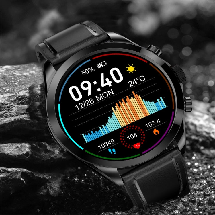 ET440 1.39 inch Color Screen Smart Leather Strap Watch,Support Heart Rate / Blood Pressure / Blood Oxygen / Blood Glucose Monitoring(Brown) - Smart Watches by PMC TechLife | Online Shopping South Africa | PMC TechLife | Buy Now Pay Later Mobicred