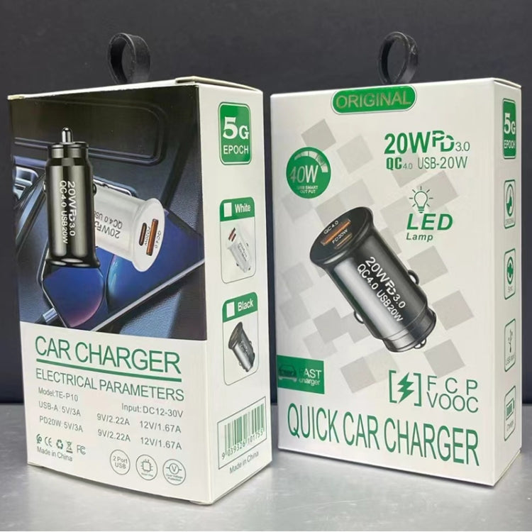 P10 Mini QC4.0 USB / PD20W Car Charger with Type-C to Type-C Fast Charging Data Cable(White) - Car Charger by PMC TechLife | Online Shopping South Africa | PMC TechLife