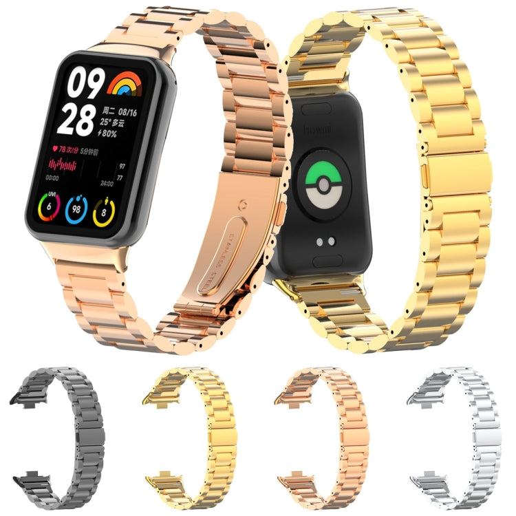 For Xiaomi Mi Band 8 Pro Three Bead Metal Stainless Steel Watch Band(Gold) - Watch Bands by PMC TechLife | Online Shopping South Africa | PMC TechLife