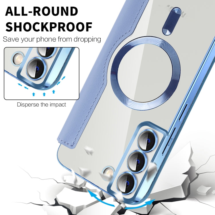 For Samsung Galaxy S23+ 5G Shield MagSafe RFID Anti-theft Rhombus Leather Phone Case(Blue) - Galaxy S23+ 5G Cases by PMC TechLife | Online Shopping South Africa | PMC TechLife | Buy Now Pay Later Mobicred