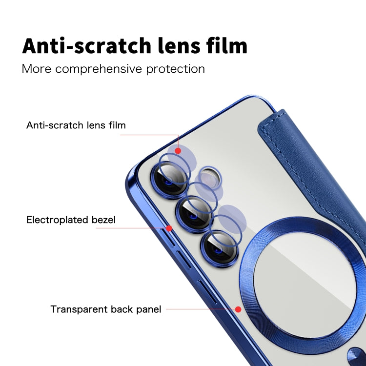 For Samsung Galaxy S24 5G Shield Magsafe RFID Anti-theft Rhombus Leather Phone Case(Dark Blue) - Galaxy S24 5G Cases by PMC TechLife | Online Shopping South Africa | PMC TechLife