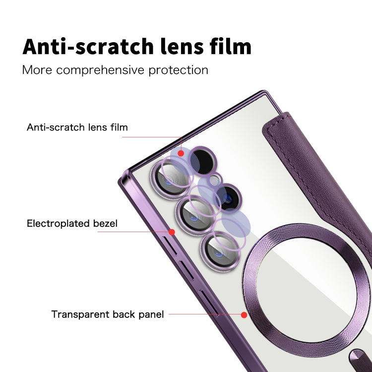 For Samsung Galaxy S24 Ultra 5G Shield Magsafe RFID Anti-theft Rhombus Leather Phone Case(Purple) - Galaxy S24 Ultra 5G Cases by PMC TechLife | Online Shopping South Africa | PMC TechLife