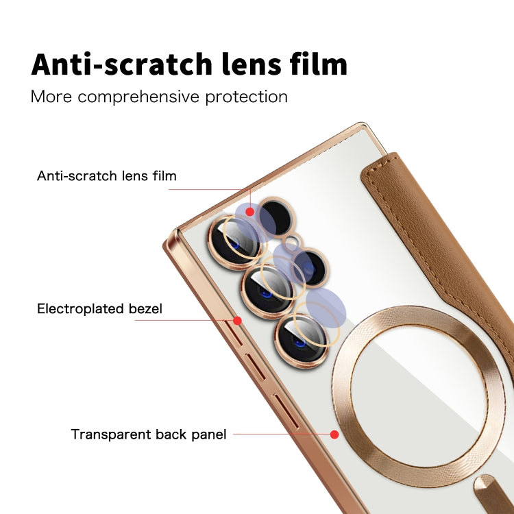 For Samsung Galaxy S24 Ultra 5G Shield Magsafe RFID Anti-theft Rhombus Leather Phone Case(Brown) - Galaxy S24 Ultra 5G Cases by PMC TechLife | Online Shopping South Africa | PMC TechLife