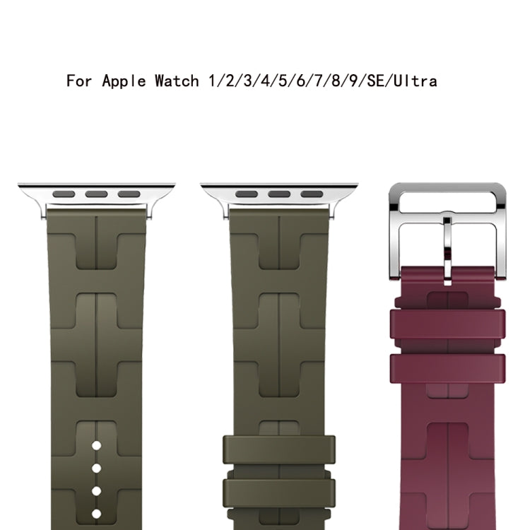 For Apple Watch Series 8 45mm H Texture Soft Silicone Buckle Watch Band(Wine) - free shipping - PMC TechLife - Order now!
