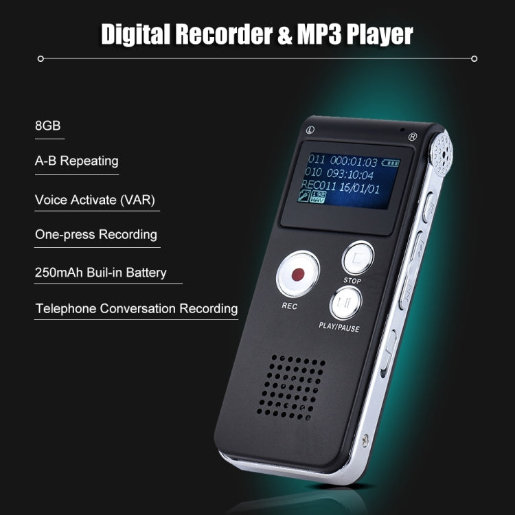 SK-012 8GB Voice Recorder USB Professional Dictaphone Digital Audio With WAV MP3 Player VAR Function Record(Grey) - by PMC TechLife | Online Shopping South Africa | PMC TechLife