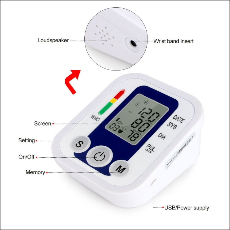 ZK-B02 Automatic Digital Upper Arm Blood Pressure Monitor Sphygmomanometer Pressure Gauge Heart Beat Rate Meter Tonometer Pulsometer - Sphygmomanometer by PMC TechLife | Online Shopping South Africa | PMC TechLife