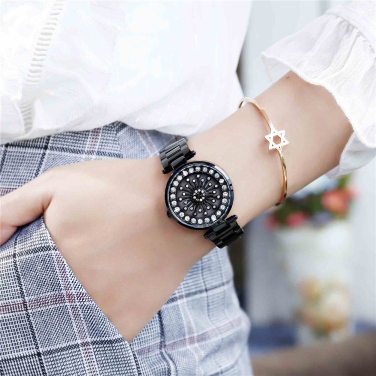 SANDA 1017 Lady Watch All Over The Sky Star 360 Degree Rotating Watch Diamond Steel Band Women Watch(Black) - Alloy Watches by SANDA | Online Shopping South Africa | PMC TechLife | Buy Now Pay Later Mobicred
