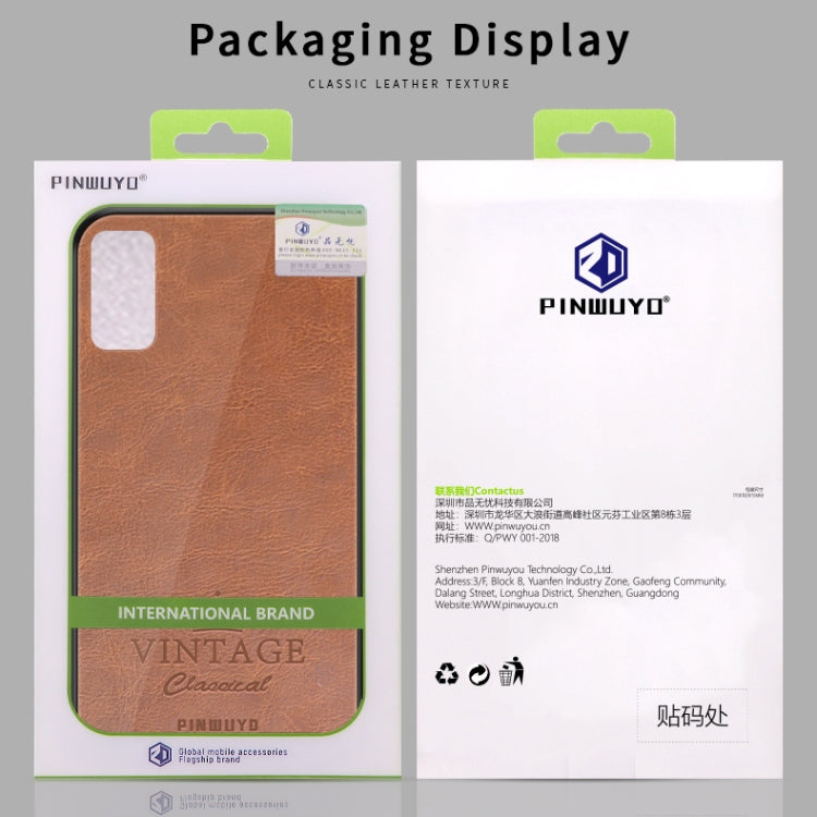 For Galaxy S20 PINWUYO Pin Rui Series Classical Leather, PC + TPU + PU Leather Waterproof And Anti-fall All-inclusive Protective Shell(Brown) - Galaxy Phone Cases by PINWUYO | Online Shopping South Africa | PMC TechLife | Buy Now Pay Later Mobicred