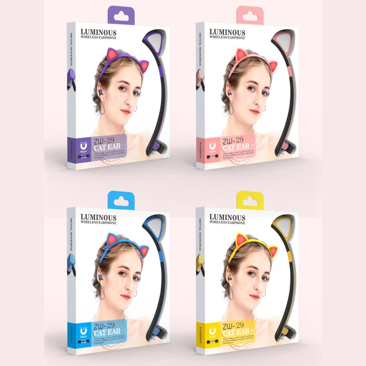 ZW29 Cat Ear Stereo Sound HIFI Fashion Outdoor Portable Sports Wireless Bluetooth Headset with Mic & LED Light Glowing(Yellow) - Neck-mounted Earphone by PMC TechLife | Online Shopping South Africa | PMC TechLife