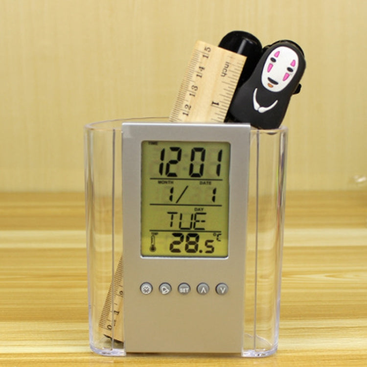 Transparent Desk Clock Pencil Holder Removable Desktop Table Digital Clock - Wall Clock by PMC TechLife | Online Shopping South Africa | PMC TechLife | Buy Now Pay Later Mobicred