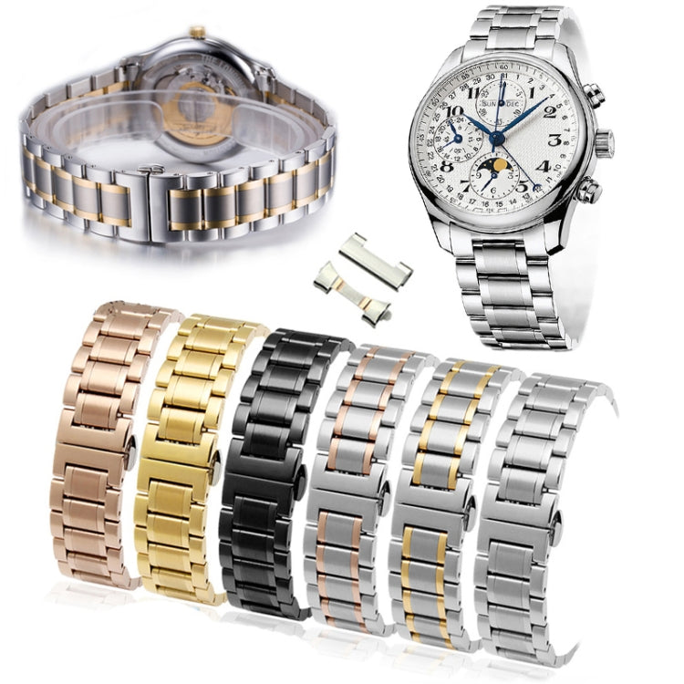22mm Steel Bracelet Butterfly Buckle Five Beads Unisex Stainless Steel Solid Watch Strap, Color:Gold - 22mm Bands by PMC TechLife | Online Shopping South Africa | PMC TechLife