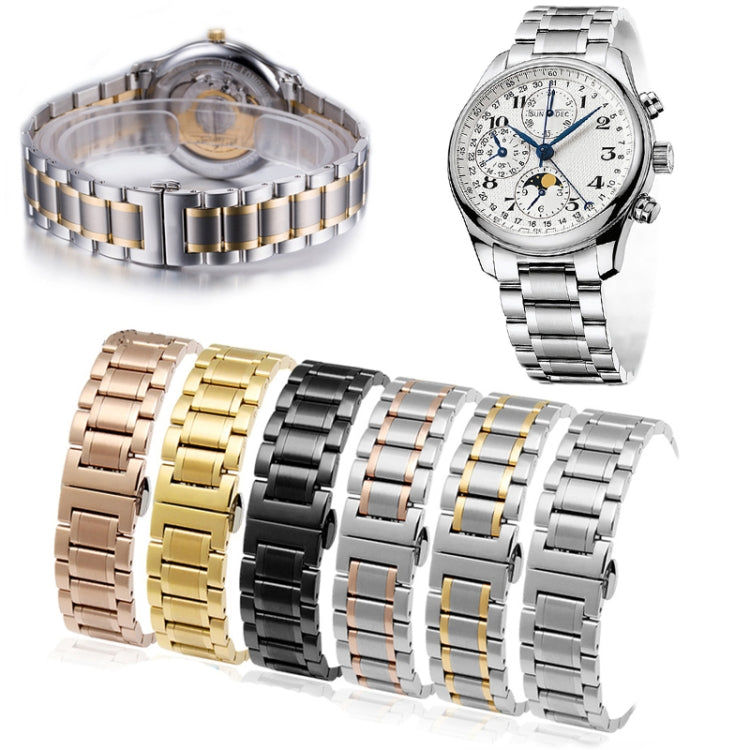 13mm Steel Bracelet Butterfly Buckle Five Beads Unisex Stainless Steel Solid Watch Strap, Color:Intermediate Gold - Watch Bands by PMC TechLife | Online Shopping South Africa | PMC TechLife