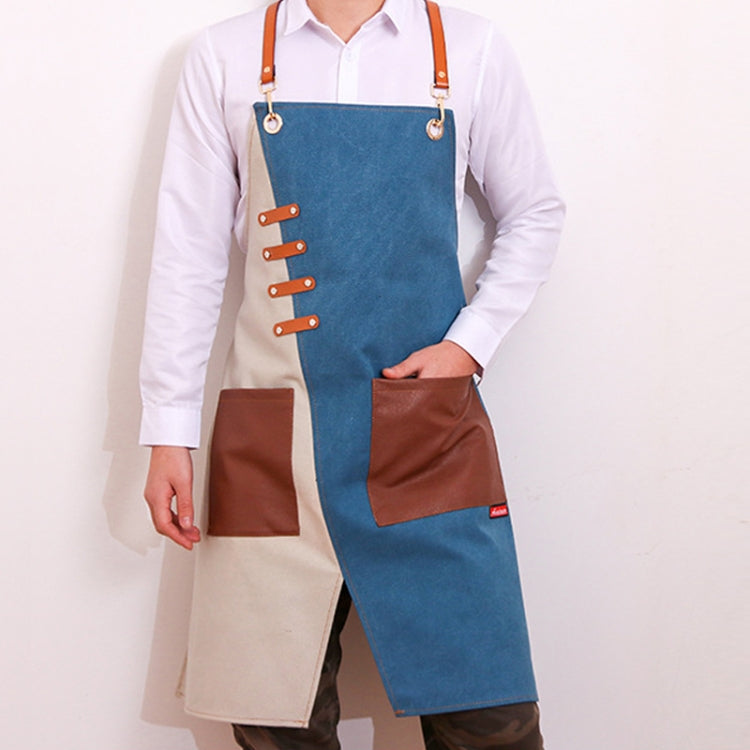 Denim Apron Barber Milk Tea Shop Waiter Overalls(Grey-yellow Hook Strap) - Aprons & Caps by PMC TechLife | Online Shopping South Africa | PMC TechLife