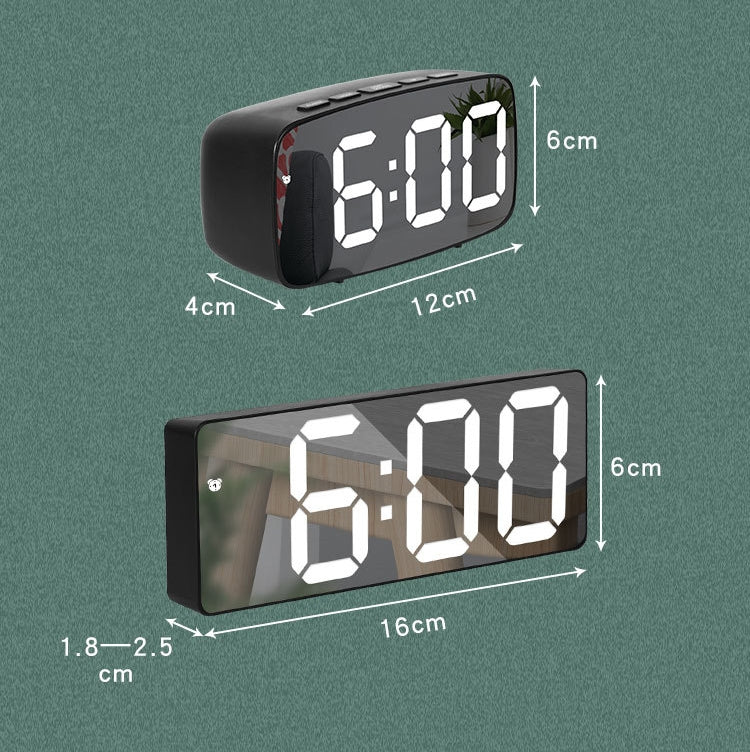 Mirror Bedside Alarm Clock Battery Plug-In Dual-Purpose LED Clock, Colour: Rectangle Black Shell (Black Surface green light) - Alarm Clocks by PMC TechLife | Online Shopping South Africa | PMC TechLife