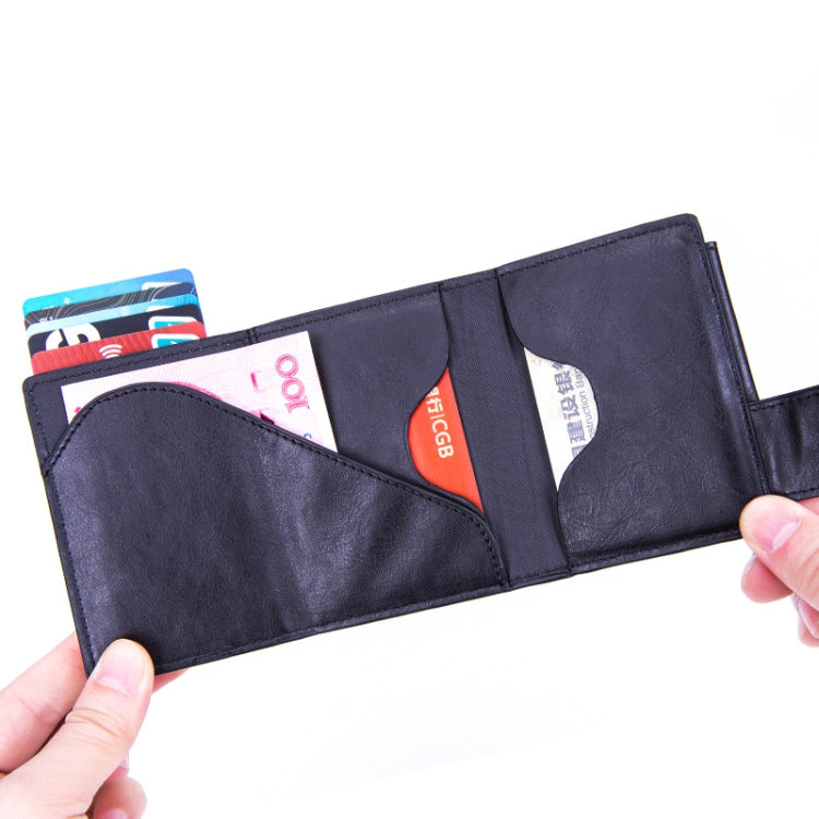 Anti-Theft Aluminum Alloy Coin Purse RFID Anti-Degaussing Automatic Pop-Up PU Bank Card Bag(Mad Horse Blue) - free shipping - PMC TechLife - Order now!