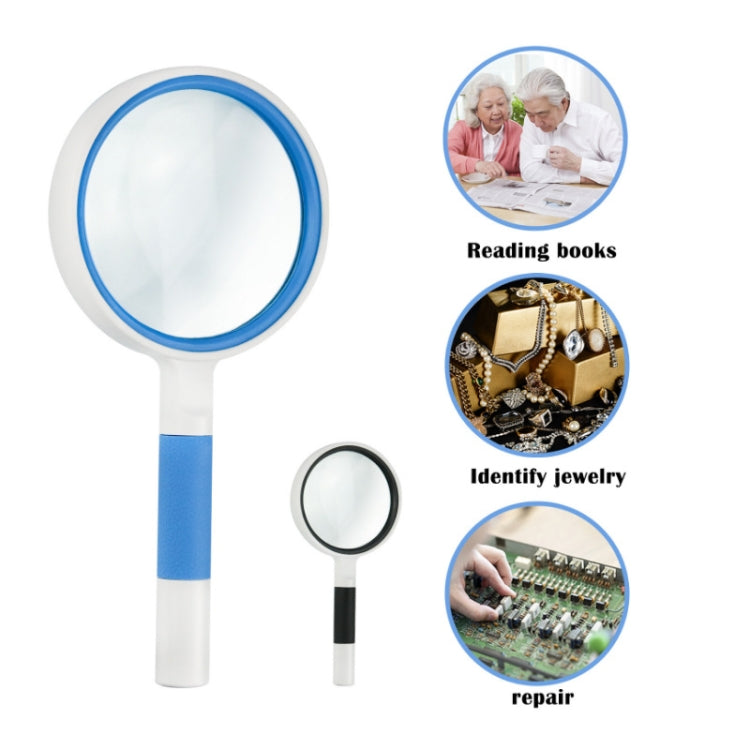 Hand-Held Reading Magnifier Glass Lens Anti-Skid Handle Old Man Reading Repair Identification Magnifying Glass, Specification: 75mm 4 Times (Blue White) - free shipping - PMC TechLife - Order now!