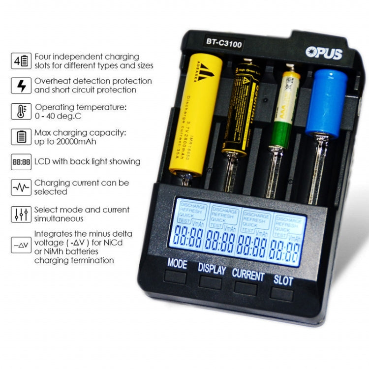 OPUS BT-C3100 Smart Smart Digital Intelligent 4-Slot Battery Charger(EU Plug) - free shipping - PMC TechLife - Order now!