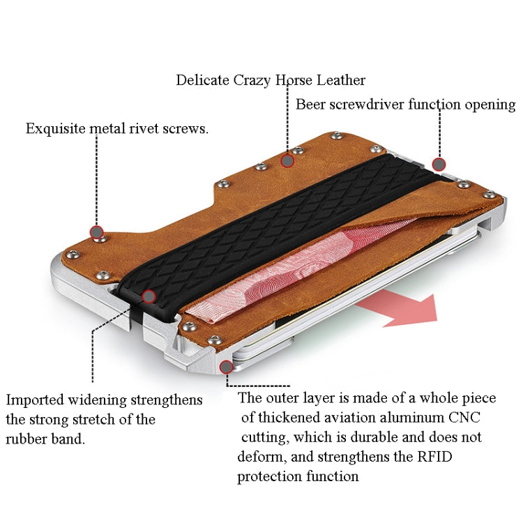 JK02 Metal Card Holder RFID Anti-Theft Leather Wallet EDC Multifunctional Stainless Steel Aluminum Alloy Card Holder(Gray + Khaki + Orange) - free shipping - PMC TechLife - Order now!