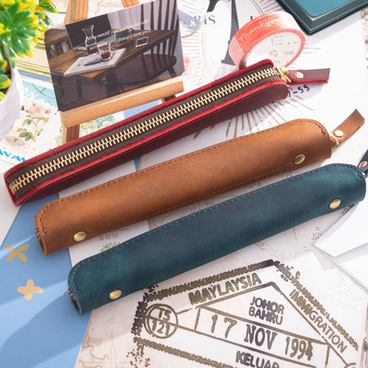 Retro Simple Leather Stylus Leather Zipper Pen Protection Case Crazy Horse Skin Mini Pen Case(Blue) - free shipping - PMC TechLife - Order now!