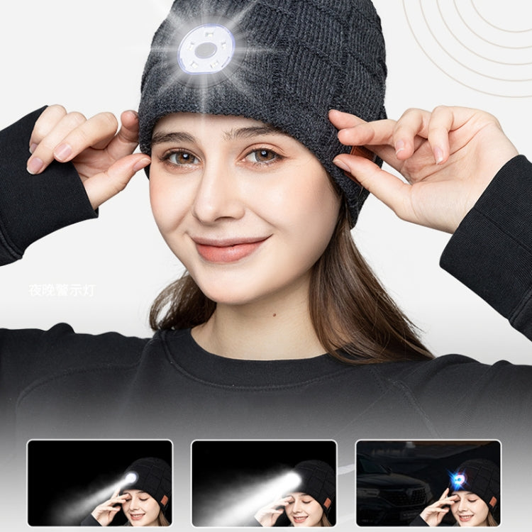RG5-BL Bluetooth LED Lighting Music Knit Hat Plus Velvet Night Running Lamp Hat(Dark Gray) - Smart Hats by PMC TechLife | Online Shopping South Africa | PMC TechLife | Buy Now Pay Later Mobicred