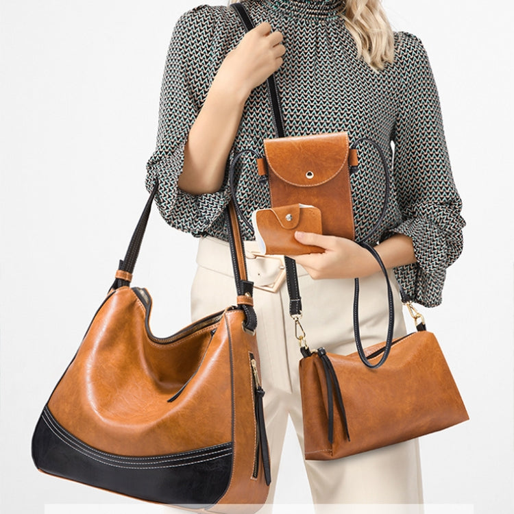 21506 4 in 1 Simple Color-Block Diagonal Handbags Fashion Large Capacity Soft Leather Bags(Brown) - free shipping - PMC TechLife - Order now!