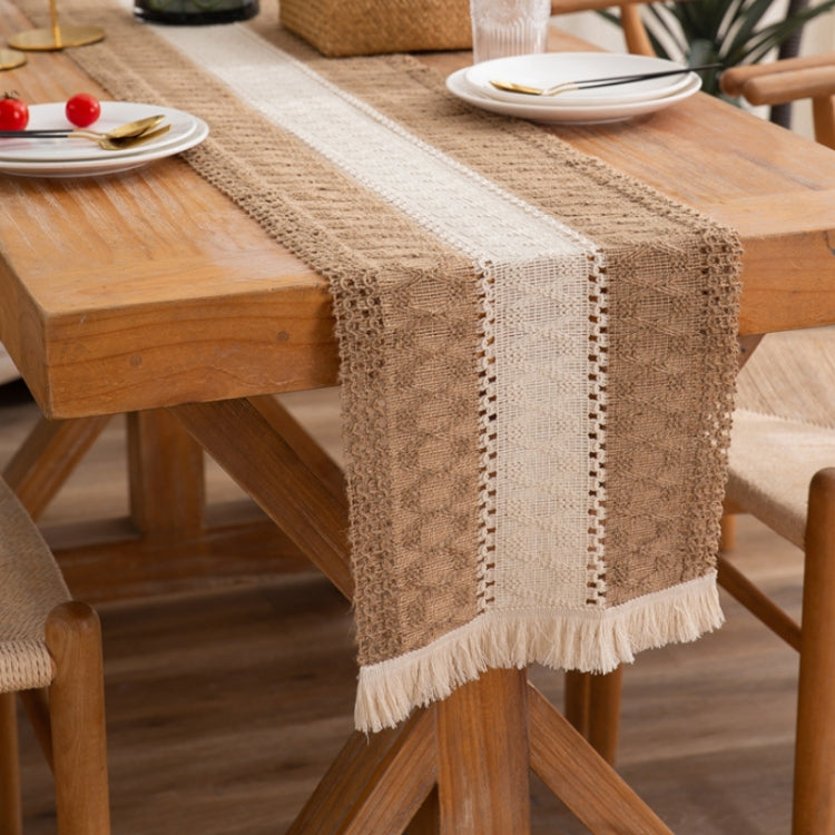 Cotton and Linen Woven Colorblock Tassel Striped Rhombus Table Runner, Size: 30x50cm(2 Hemp + Diamond Lattice) - Tablecloths & Table Mats by PMC TechLife | Online Shopping South Africa | PMC TechLife