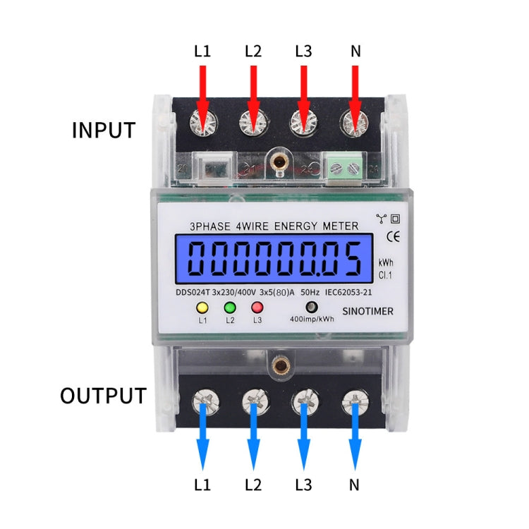SINOTIMER Three-Phase Backlight Display Electricity Meter 5-100A 400V(DDS024T Transparent Shell) - Current & Voltage Tester by SINOTIMER | Online Shopping South Africa | PMC TechLife | Buy Now Pay Later Mobicred