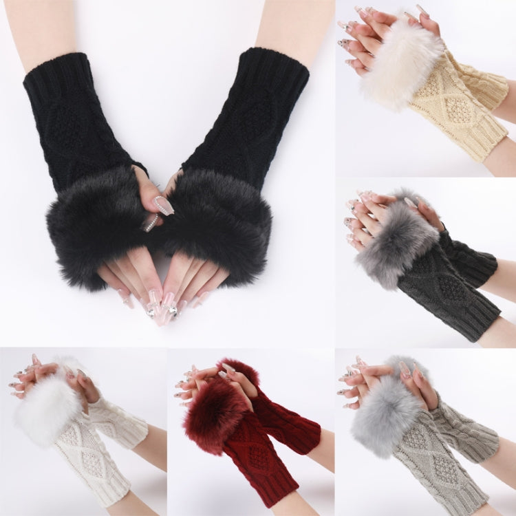 Ladies Short Type Furry Gloves Diamond Knit Warm Fingerless Arm Sleeves(Black) - free shipping - PMC TechLife - Order now!