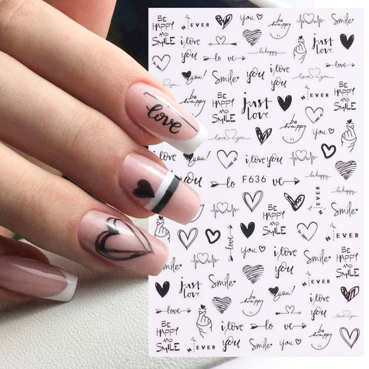 10 PCS Cartoon Heart Letters Comic Character Nail Art Sticker 3D Adhesive Nail Stickers(F639) - free shipping - PMC TechLife - Order now!