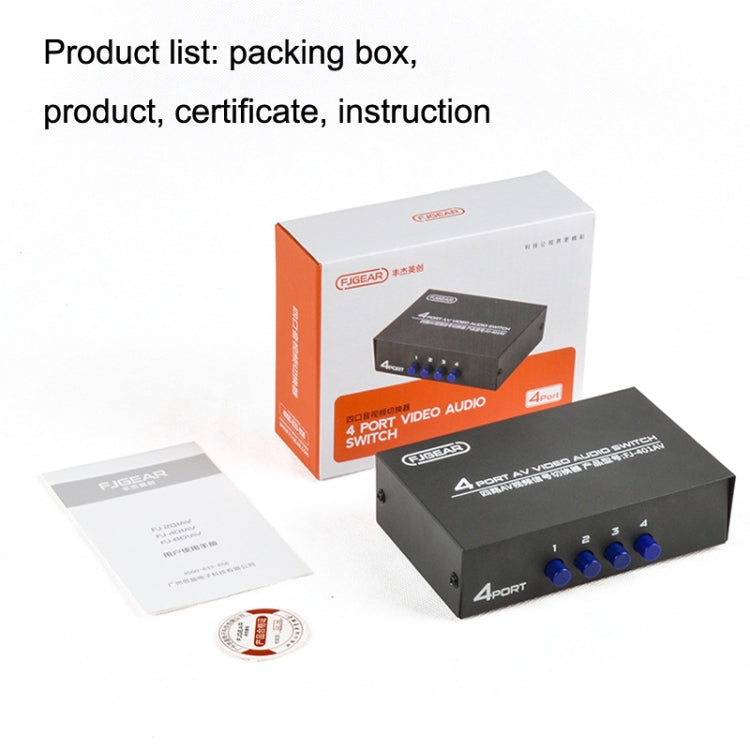 FJGEAR FJ-401AV Lotus Head Interface 4-way AV Audio and Video Switcher(Black) - free shipping - PMC TechLife - Order now!