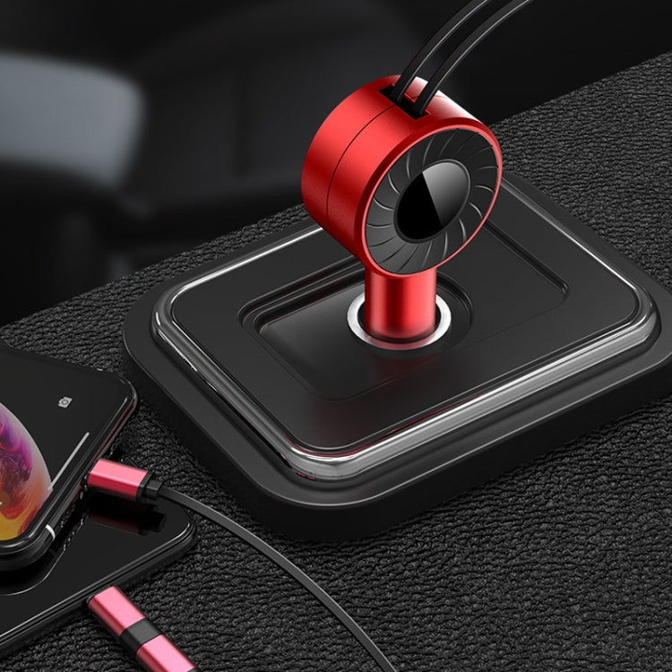 3 In 1 USB Dual Cable Single Pull Retractable Car Charger(Red) - Car Charger by PMC TechLife | Online Shopping South Africa | PMC TechLife