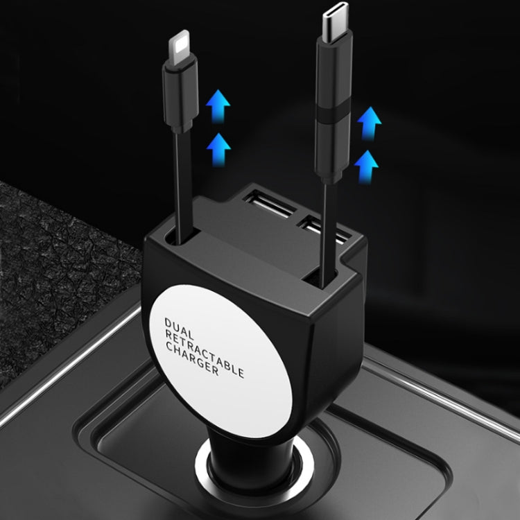 3 In 1 3.1A Dual USB Single Pull Retractable Fast QC3.0 Car Charger(Black) - Car Charger by PMC TechLife | Online Shopping South Africa | PMC TechLife