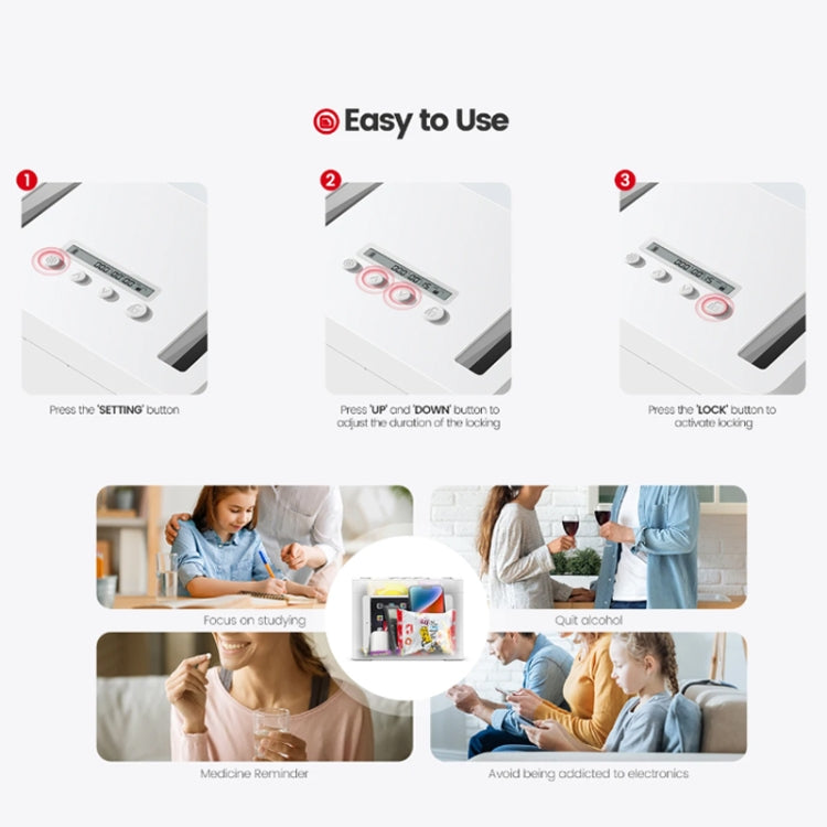Vaydeer Metal Timed Self-Control Phone Lock Box With Child Lock And LED Display, Spec: Small White - free shipping - PMC TechLife - Order now!